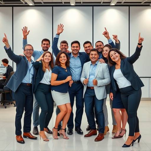 Immagine di gruppo di un team aziendale che celebra un successo