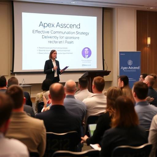 Un oratore che presenta una strategia di comunicazione efficace durante un seminario di Apex Ascend a Milano